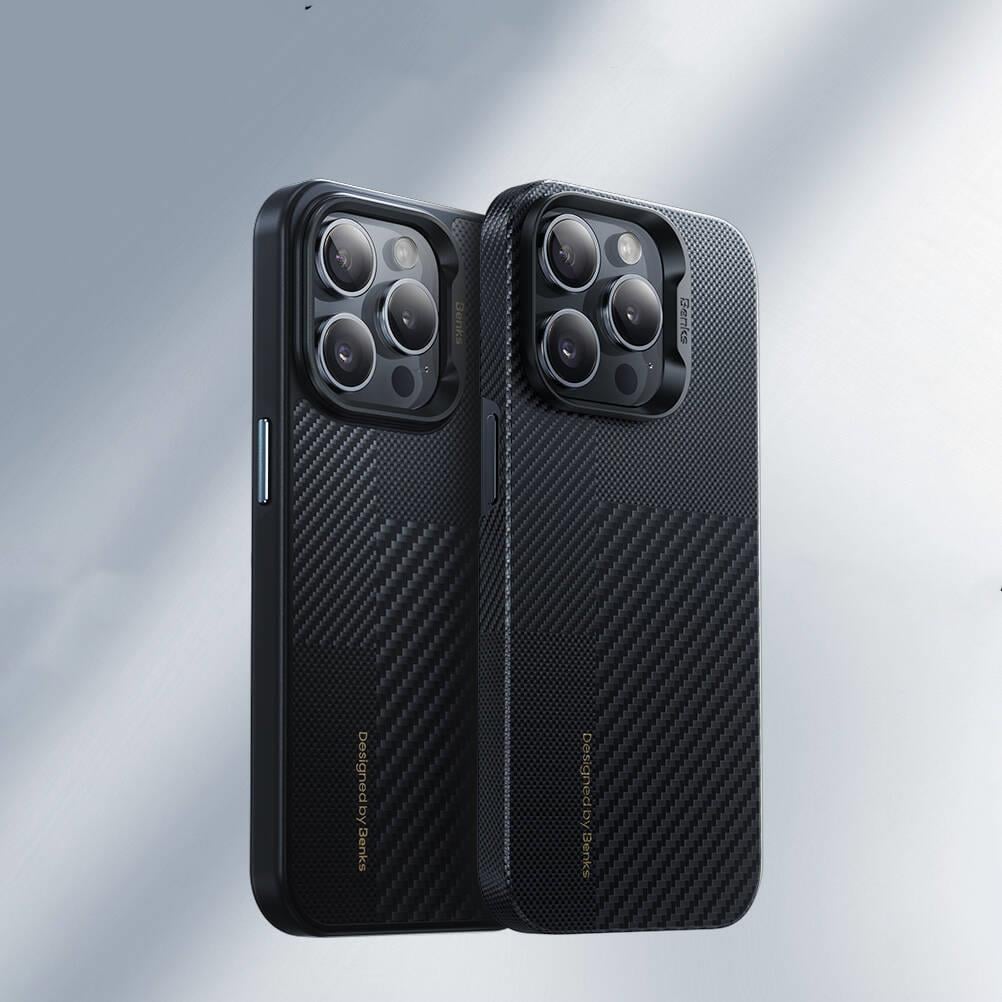 Apple iPhone 14 Pro Kılıf M-safe Şarj Özellikli Karbon Fiber Benks Montage Hybrid ArmorPro Kevlar Kapak