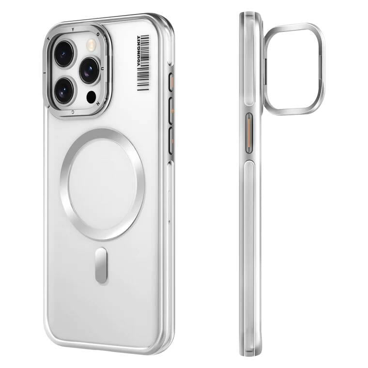 Apple iPhone 14 Pro Kılıf M-safe Şarj Özellikli Sararma Önleyici Youngkit Crystal Grid Kapak