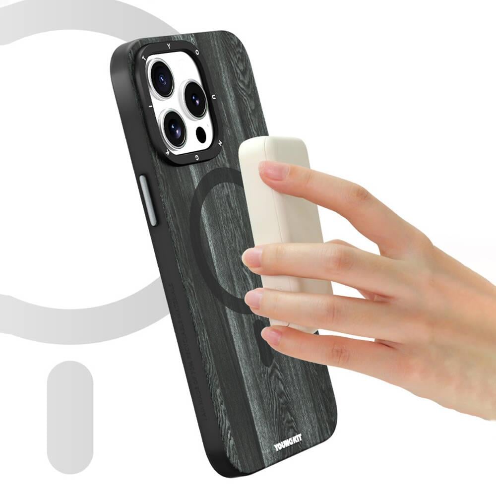 Apple iPhone 14 Pro Kılıf M-safe Şarj Özellikli Sararmaya Dayanıklı Youngkit Wood Forest Serisi Kapak