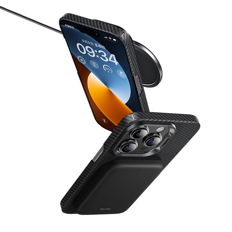 Apple iPhone 14 Pro Kılıf M-safe Şarj Özellikli Karbon Fiber Benks MFM Lisanslı 600D Essential Kevlar Kapak