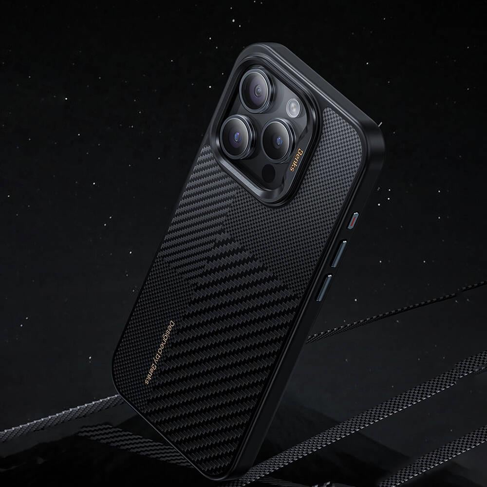 Apple iPhone 14 Pro Kılıf M-safe Şarj Özellikli Karbon Fiber Benks Montage Hybrid ArmorPro Kevlar Kapak