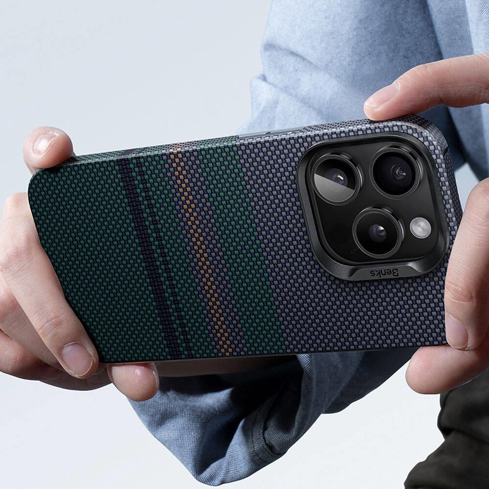 Apple iPhone 14 Pro Kılıf M-safe Şarj Özellikli Karbon Fiber Tasarımlı Benks Aurora ArmorAir Kevlar Kapak