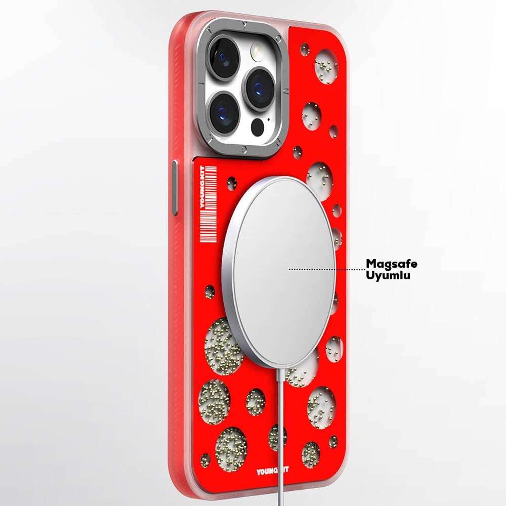 Apple iPhone 14 Pro Kılıf M-safe Şarj Özellikli Youngkit Quicksand Beads Serisi Kapak