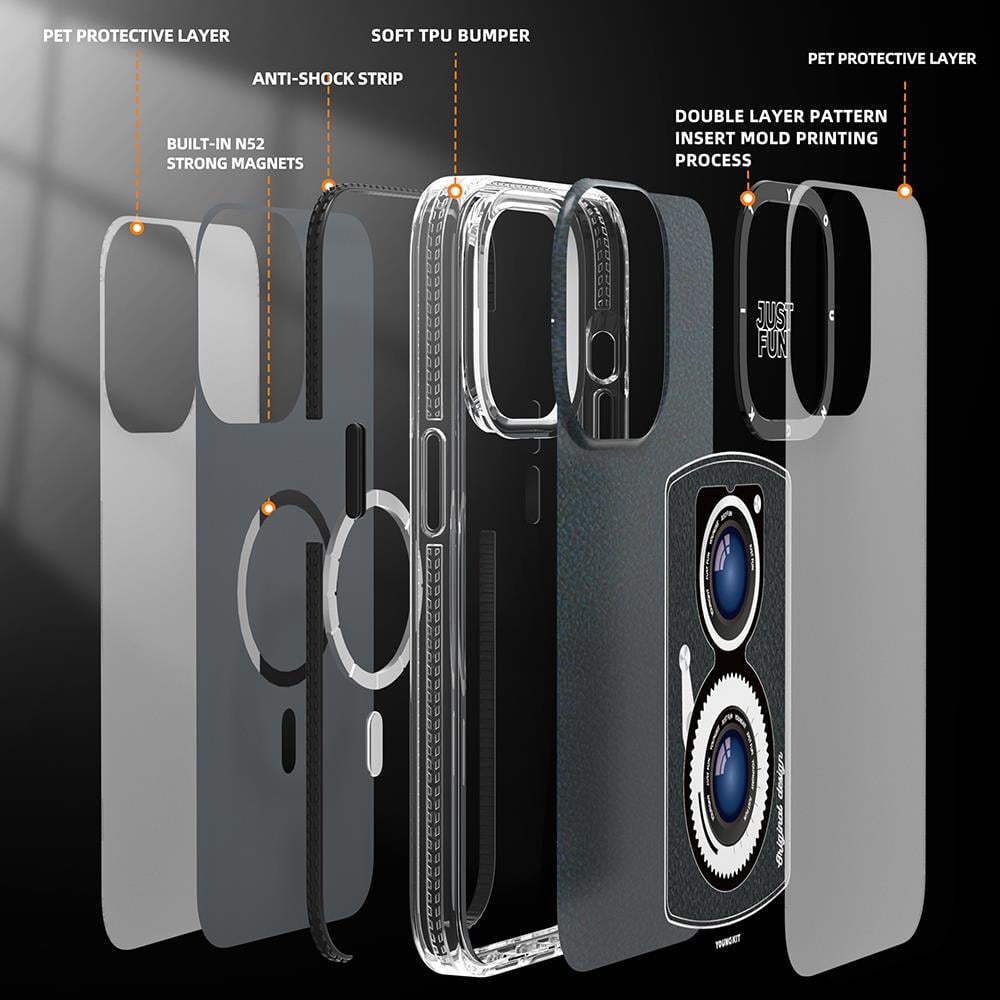 Apple iPhone 14 Pro Kılıf M-safe Şarj Özellikli Lens Figürlü YoungKit Art Film Serisi Kapak
