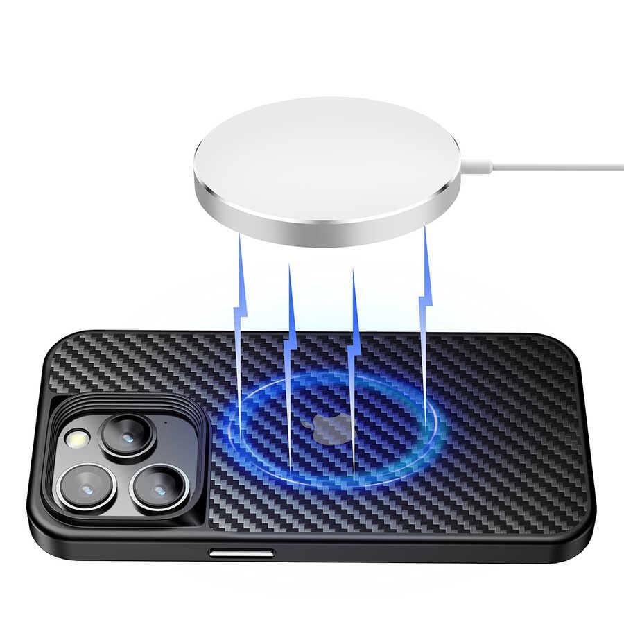 Apple iPhone 14 Pro Max Kılıf Aramid Karbon Fiber M-safe Özellikli Wlons Radison Kapak