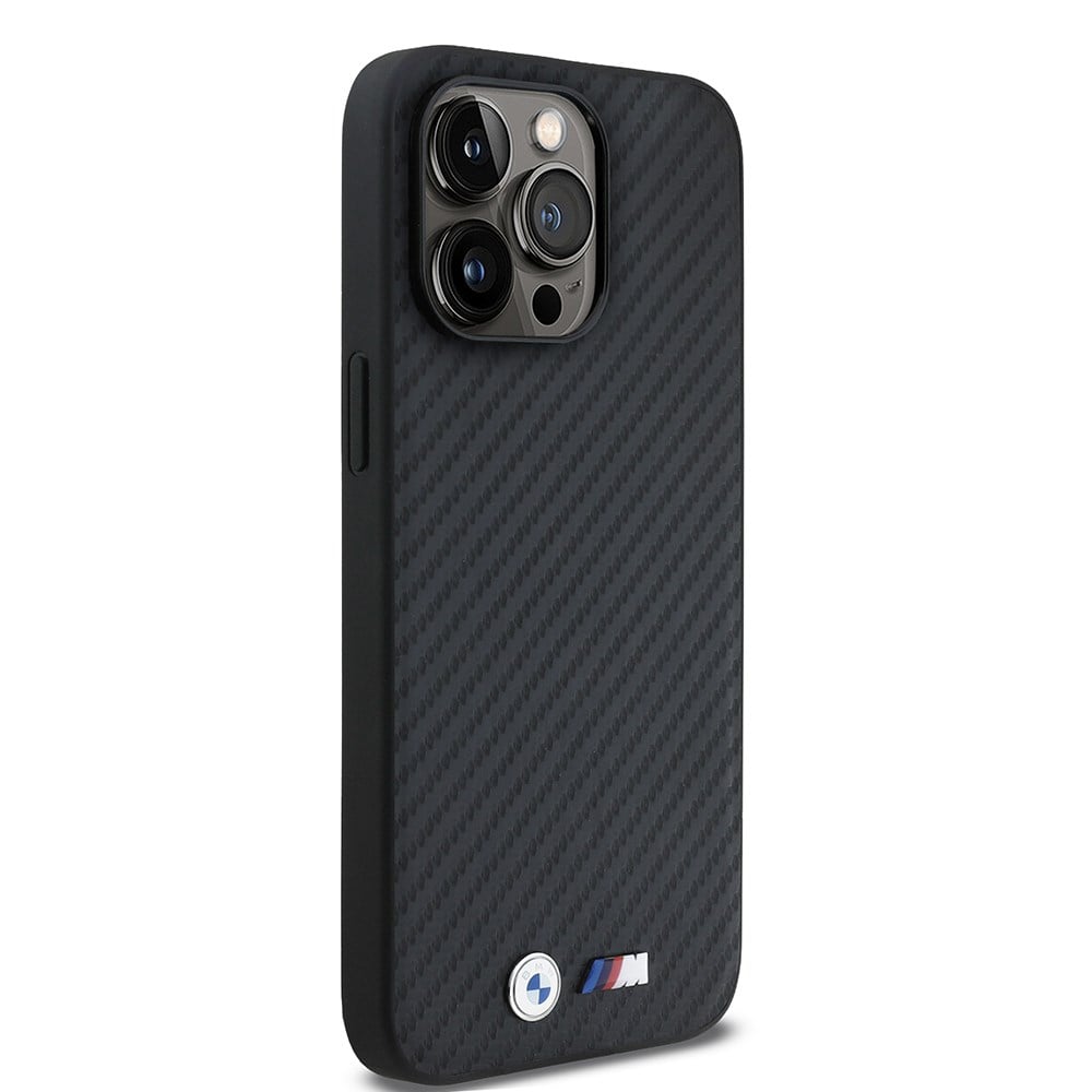 Apple iPhone 14 Pro Max Kılıf BMW Orjinal Lisanslı Karbon Fiber Tasarımlı ve Metal Logolu PU Deri Kapak