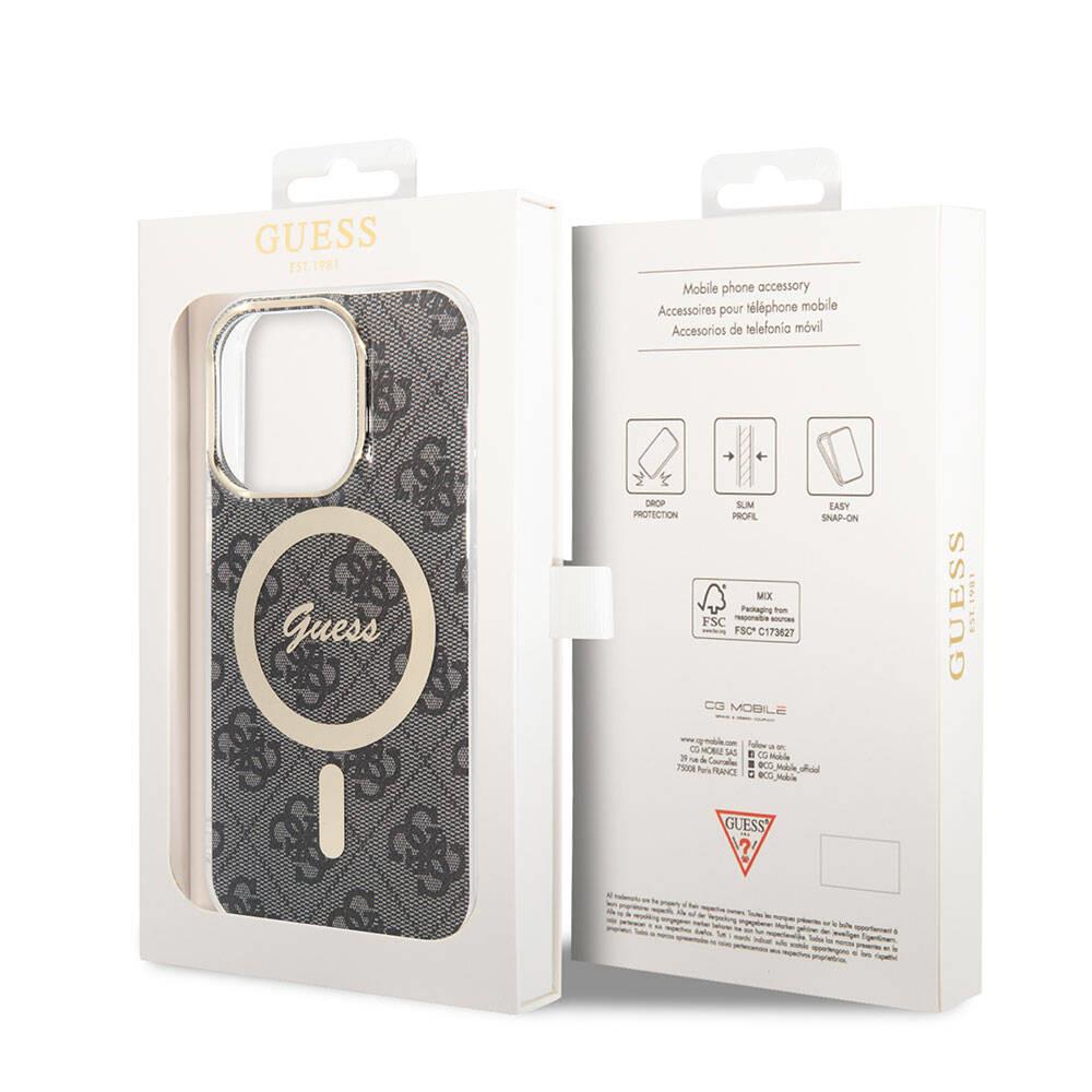 Apple iPhone 14 Pro Max Kılıf Guess Orjinal Lisanslı M-safe Şarj Özellikli Yazı Logolu 4G Desenli Kapak