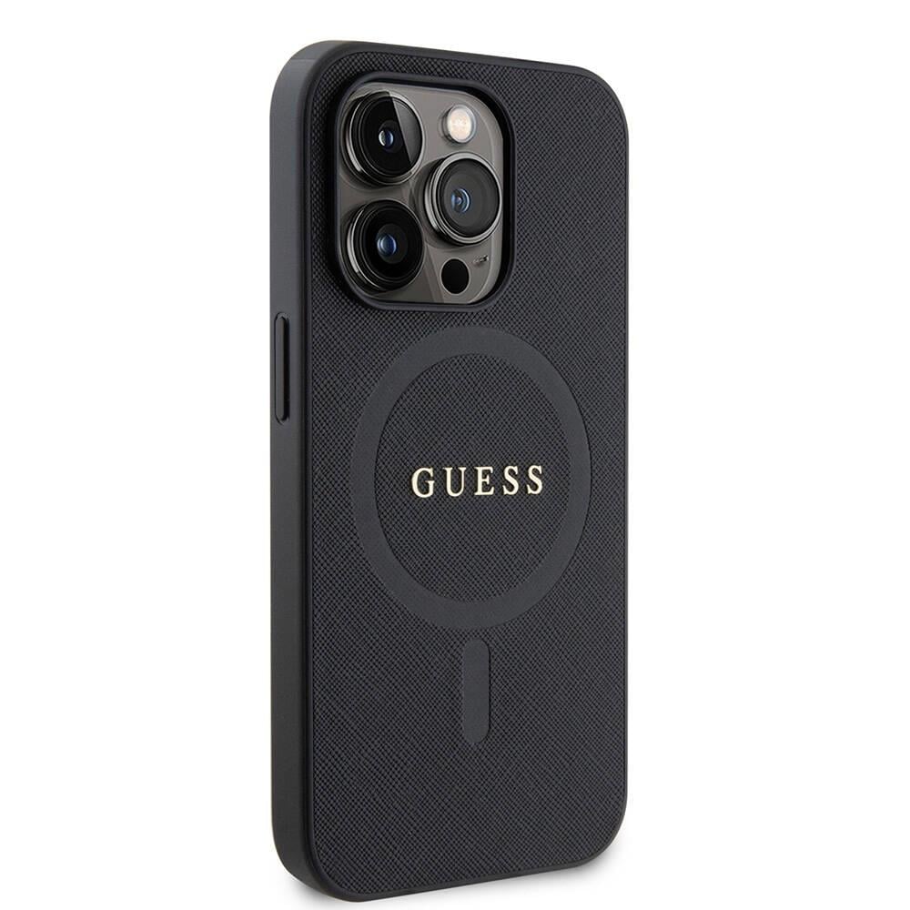 Apple iPhone 14 Pro Max Kılıf Guess Orjinal Lisanslı M-safe Şarj Özellikli Yazı Logolu Saffiano Kapak