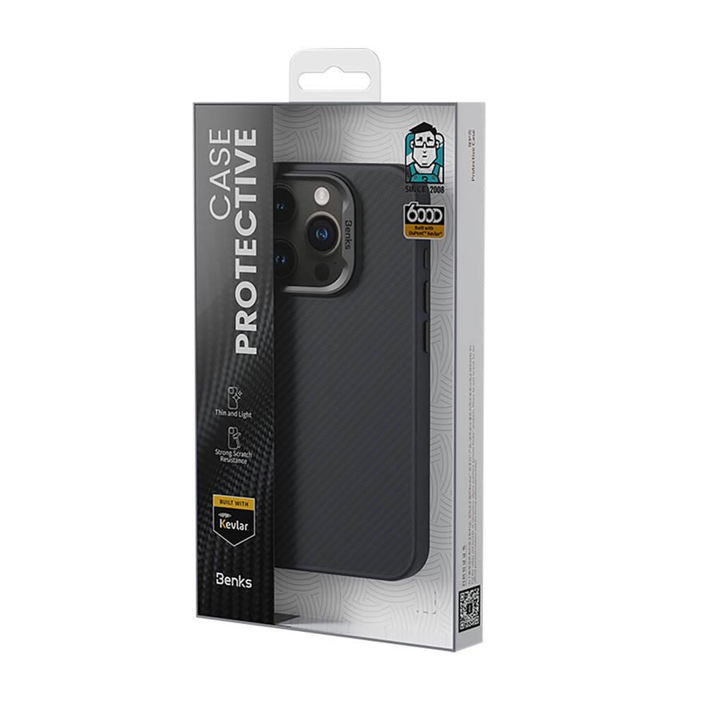 Apple iPhone 14 Pro Max Kılıf Karbon Fiber M-safe Şarj Özellikli Benks Hybrid ArmorPro 600D Kevlar Kapak