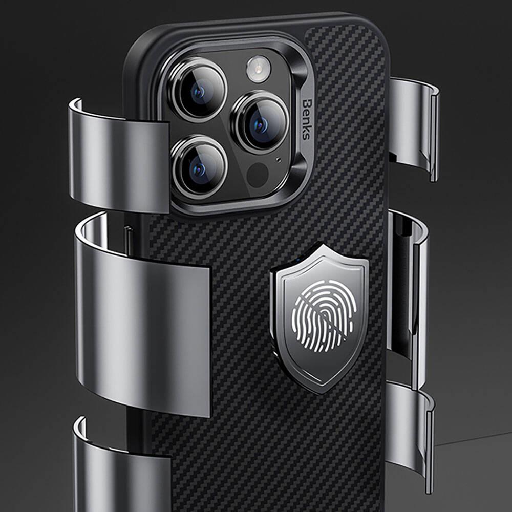 Apple iPhone 14 Pro Max Kılıf Karbon Fiber M-safe Şarj Özellikli Benks Hybrid ArmorPro 600D Kevlar Kapak