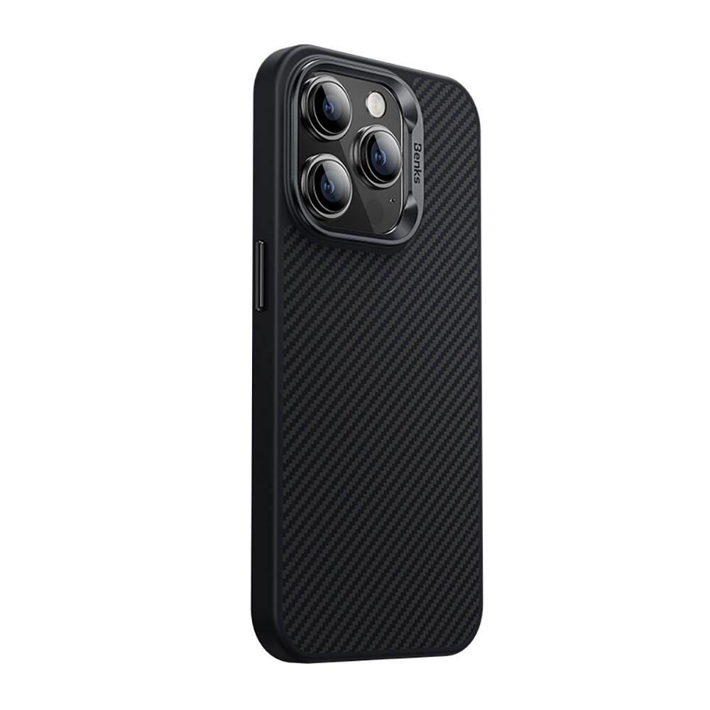 Apple iPhone 14 Pro Max Kılıf Karbon Fiber M-safe Şarj Özellikli Benks Hybrid ArmorPro 600D Kevlar Kapak
