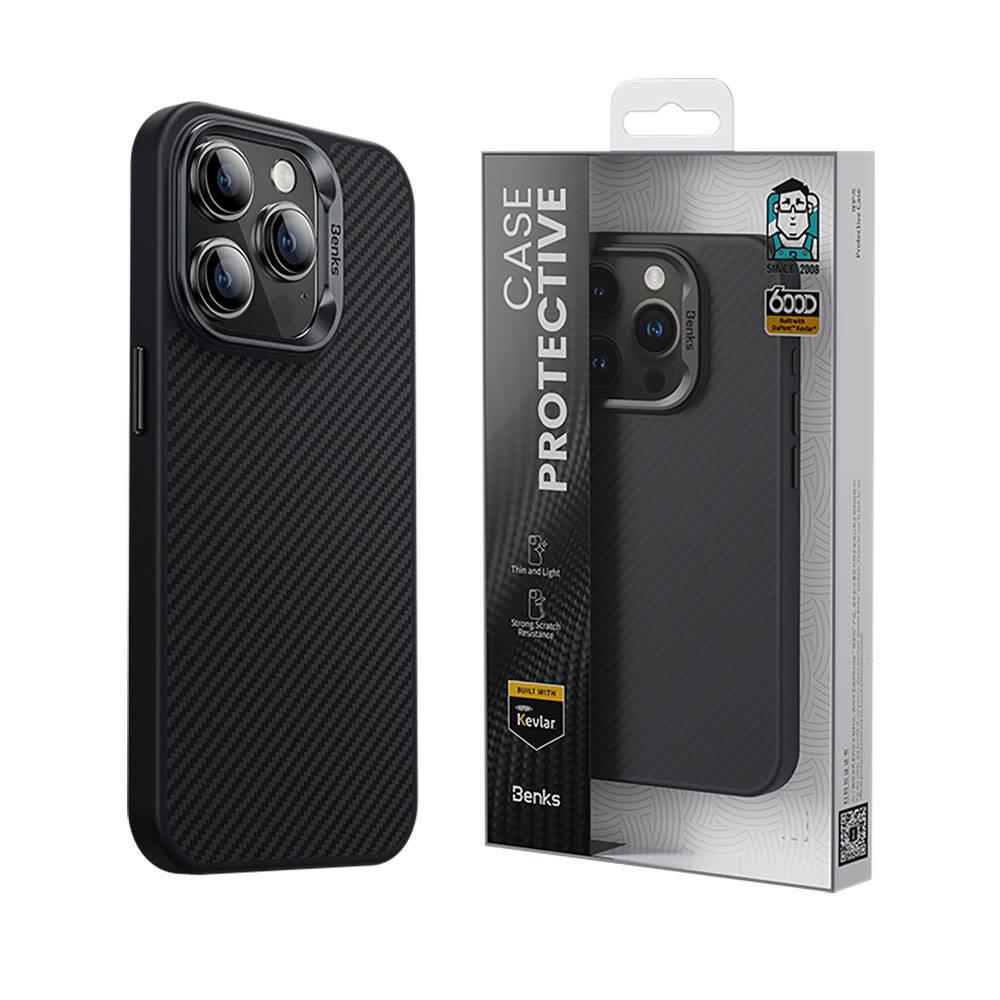 Apple iPhone 14 Pro Max Kılıf Karbon Fiber M-safe Şarj Özellikli Benks Hybrid ArmorPro 600D Kevlar Kapak