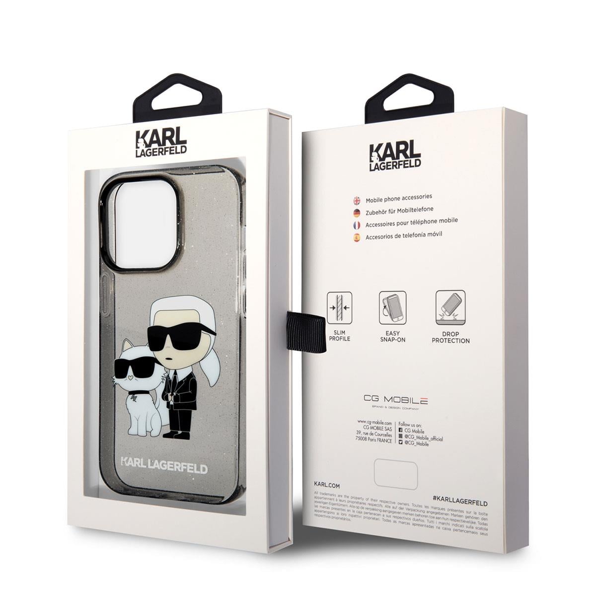 Apple iPhone 14 Pro Max Kılıf Karl Lagerfeld Transparan Simli K&C Dizayn Kapak