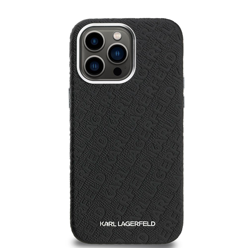 Apple iPhone 14 Pro Max Kılıf Karl Lagerfeld Orjinal Lisanslı PU Deri Damgalı Metal Yazı Logolu Kapak