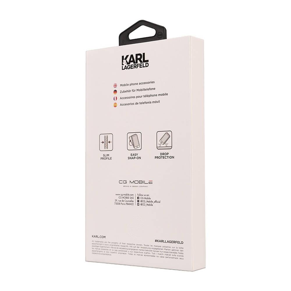 Apple iPhone 14 Pro Max Kılıf Karl Lagerfeld Orjinal Lisanslı 3D KL Yazılı Tüylü Arka Yüzey Saffiano Rhinestones Kapak