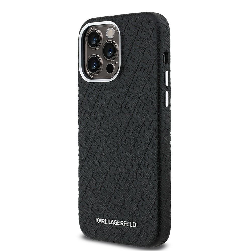 Apple iPhone 14 Pro Max Kılıf Karl Lagerfeld Orjinal Lisanslı PU Deri Damgalı Metal Yazı Logolu Kapak