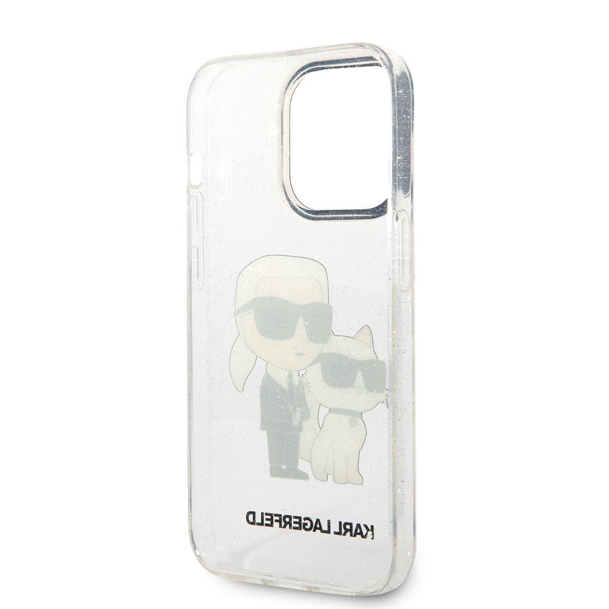 Apple iPhone 14 Pro Max Kılıf Karl Lagerfeld Transparan Simli K&C Dizayn Kapak