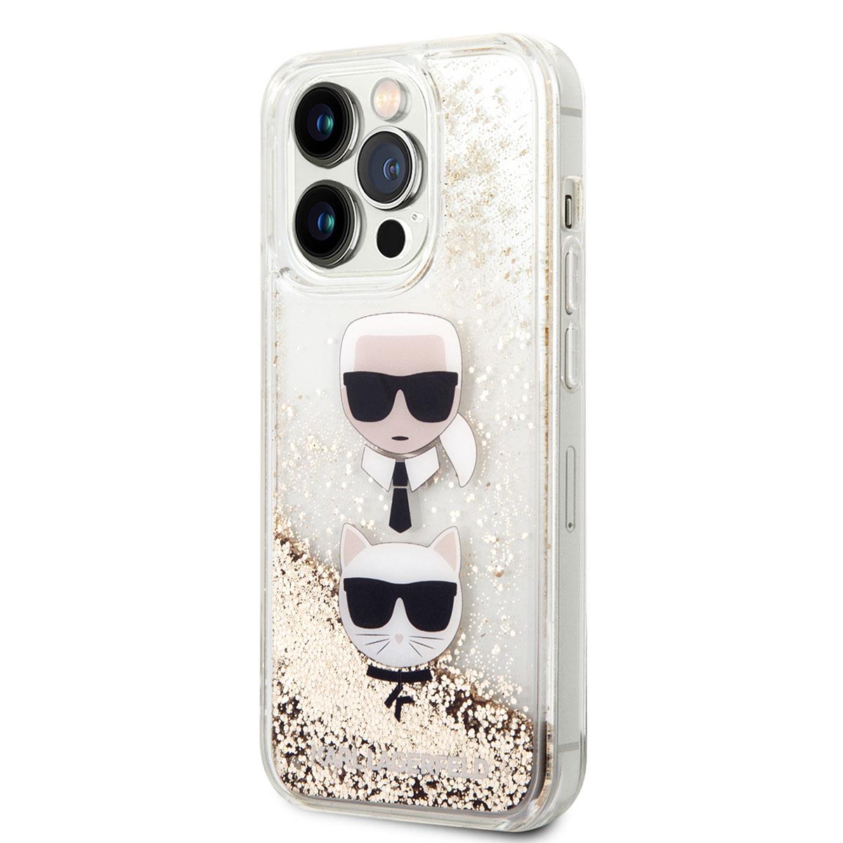 Apple iPhone 14 Pro Max Kılıf Karl Lagerfeld Sıvılı Simli Karl Head Dizayn Kapak