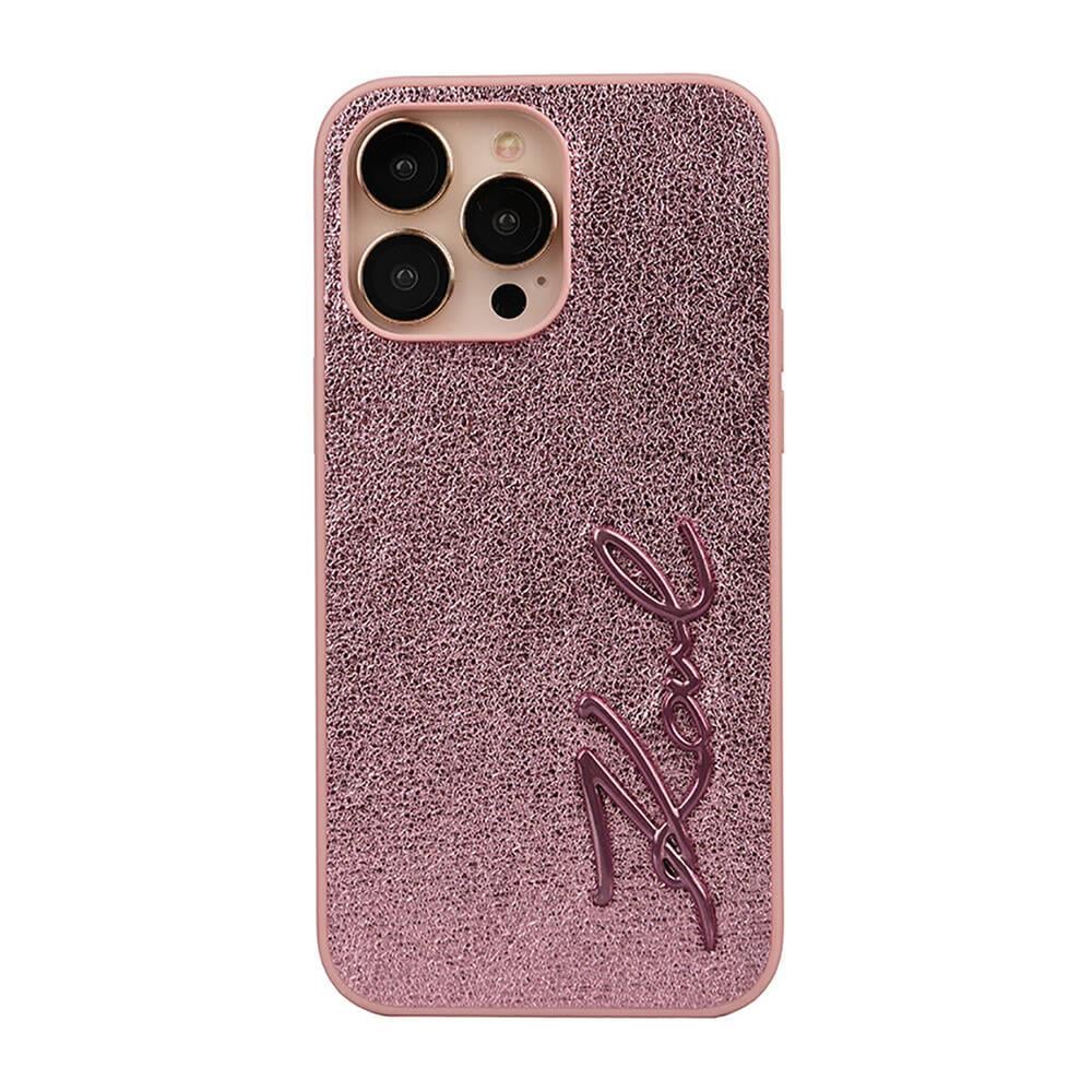 Apple iPhone 14 Pro Max Kılıf Karl Lagerfeld Orjinal Lisanslı 3D KL Yazılı Tüylü Arka Yüzey Saffiano Rhinestones Kapak