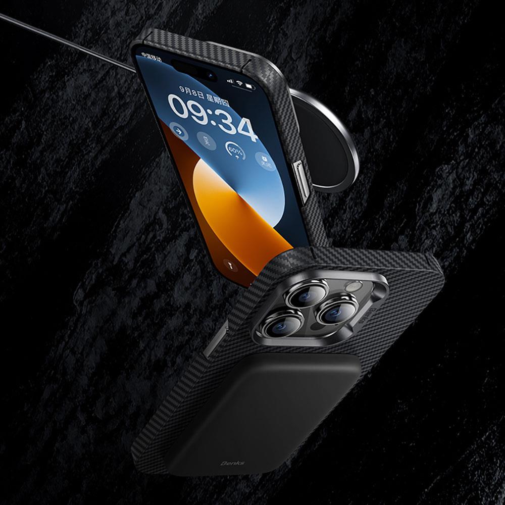 Apple iPhone 14 Pro Max Kılıf M-safe Özellikli Karbon Fiber Benks 600D Essential Kevlar Kapak