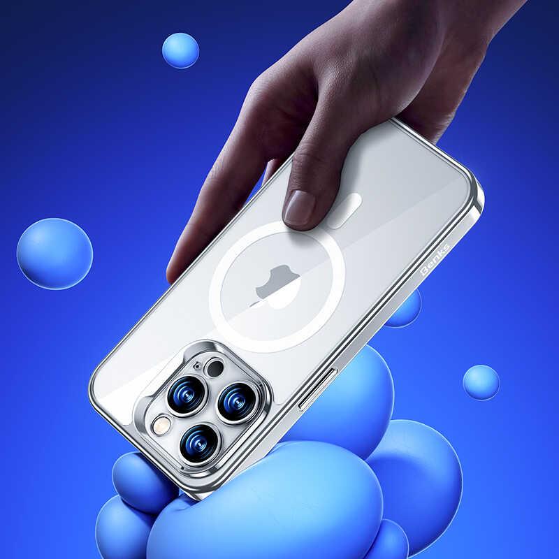 Apple iPhone 14 Pro Max Kılıf M-safe Şarj Özellikli Premium Cam Arka Yüzey Benks Electroplated Kapak