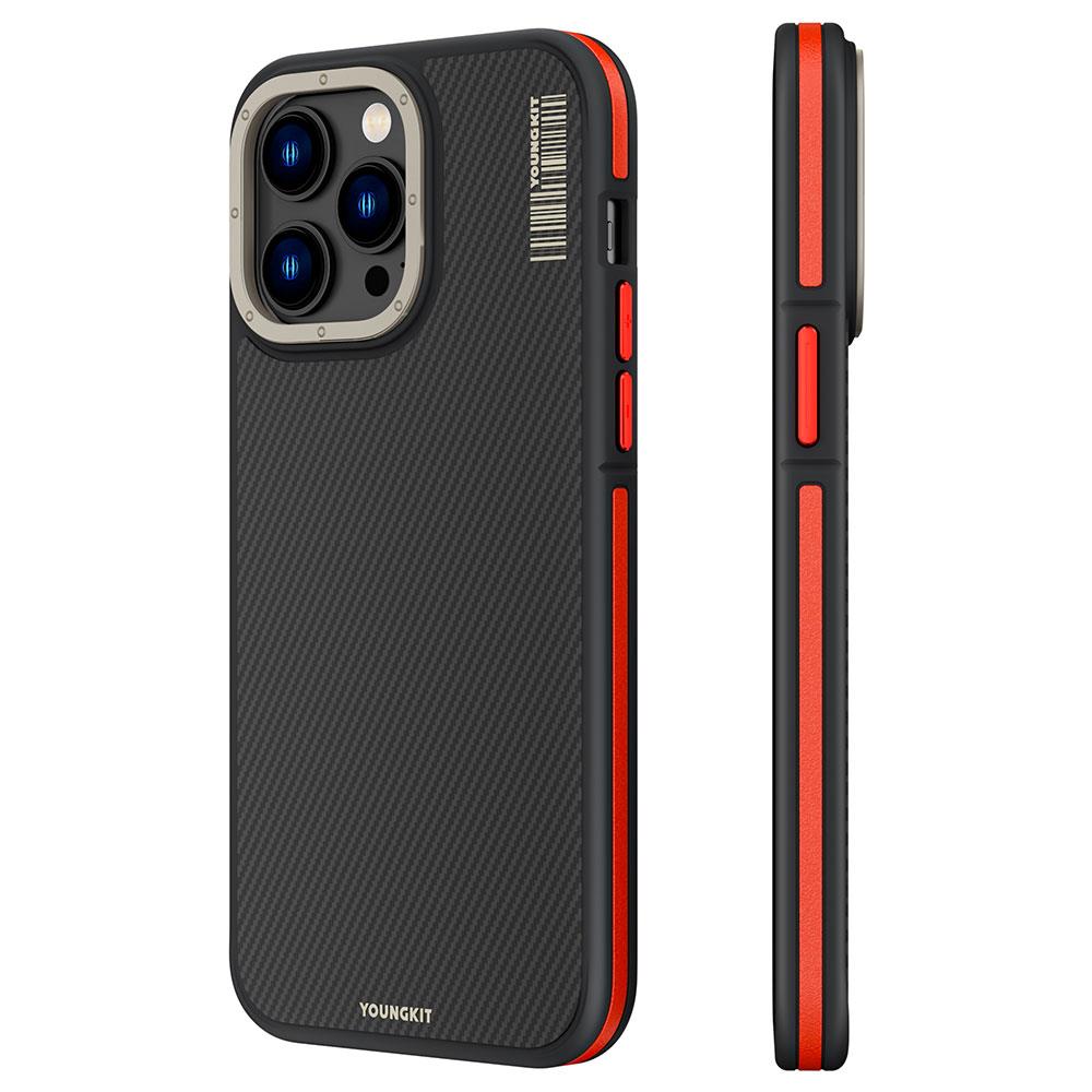 Apple iPhone 14 Pro Max Kılıf M-safe Şarj Özellikli YoungKit 600D Kevlar Kapak