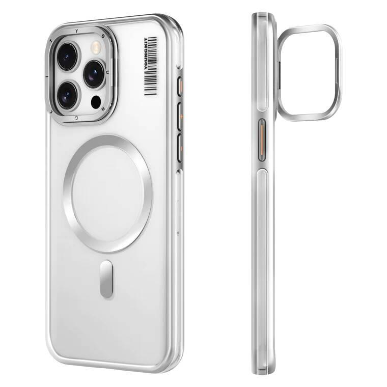 Apple iPhone 14 Pro Max Kılıf M-safe Şarj Özellikli Sararma Önleyici Youngkit Crystal Grid Kapak