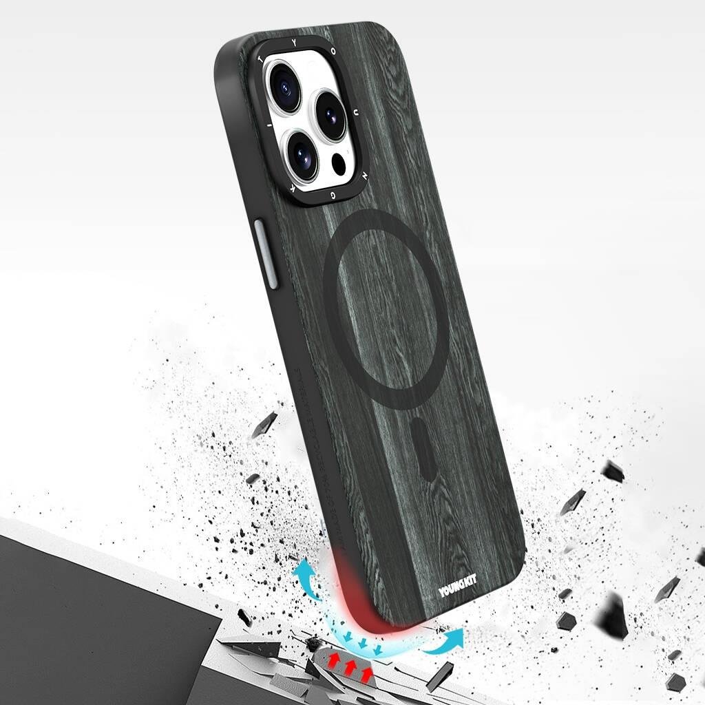 Apple iPhone 14 Pro Max Kılıf M-safe Şarj Özellikli Sararmaya Dayanıklı Youngkit Wood Forest Serisi Kapak