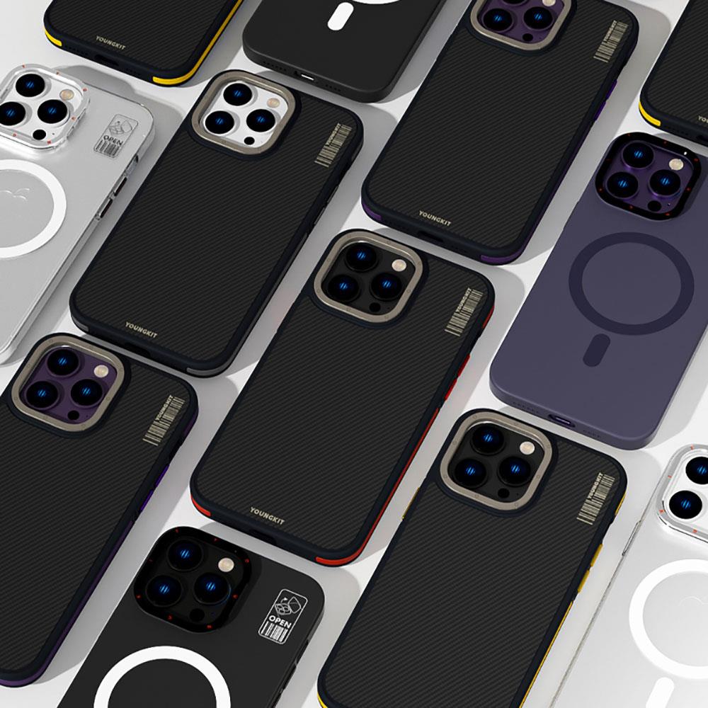 Apple iPhone 14 Pro Max Kılıf M-safe Şarj Özellikli YoungKit 600D Kevlar Kapak