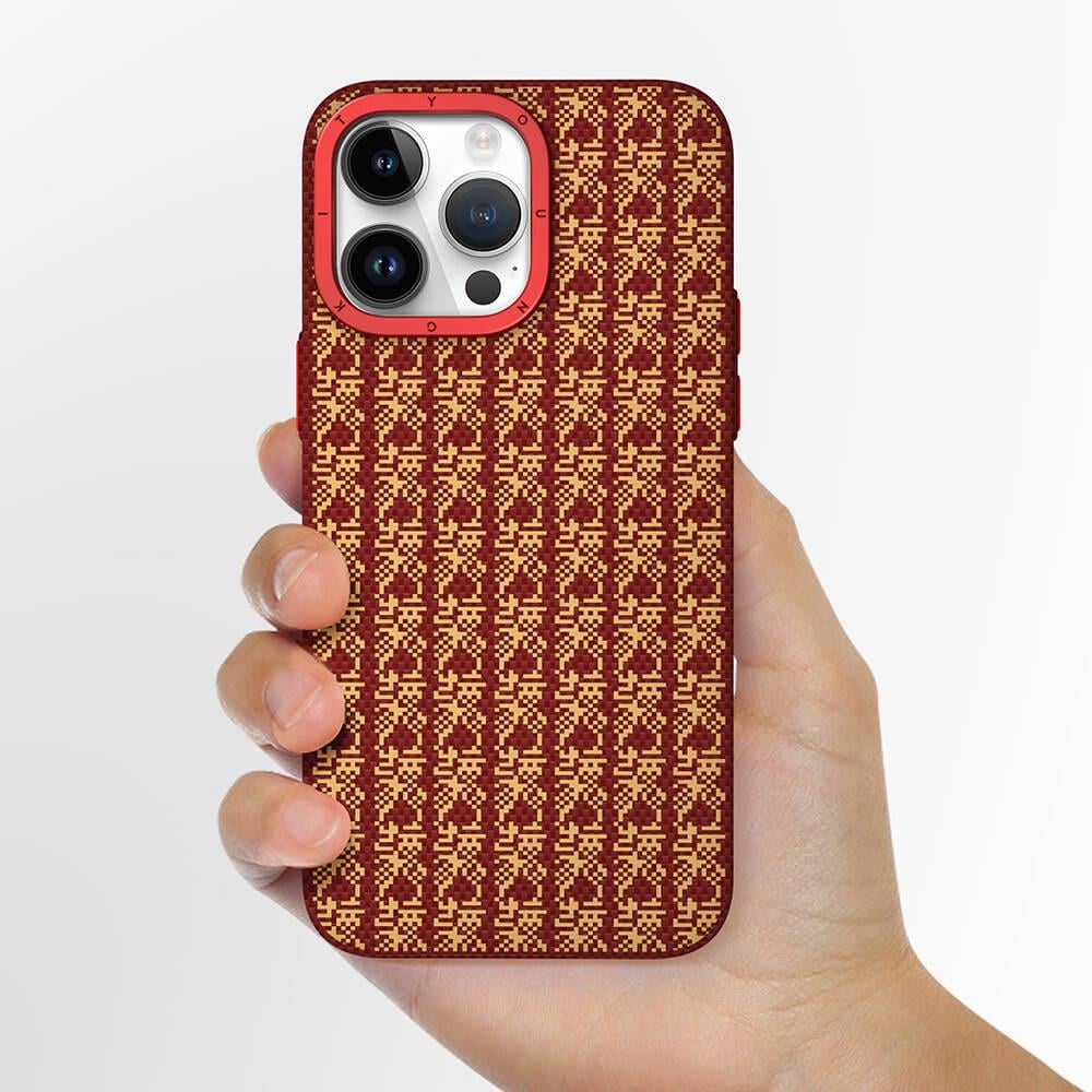 Apple iPhone 14 Pro Max Kılıf M-safe Şarj Özellikli Kevlar 1500D Youngkit Auspicious Loong Serisi Kapak