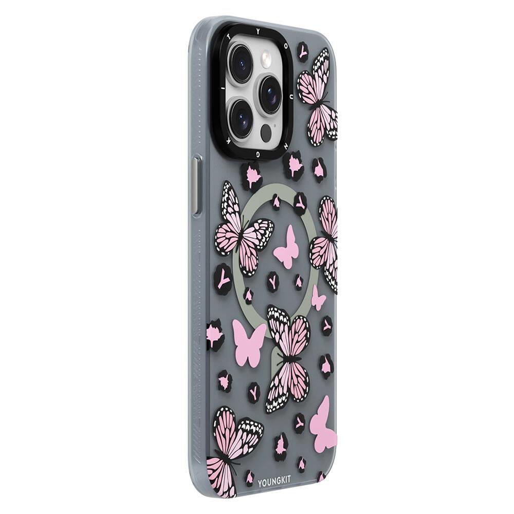 Apple iPhone 14 Pro Max Kılıf M-safe Şarj Özellikli Kelebek Desenli Youngkit Shadow Dance Serisi Kapak