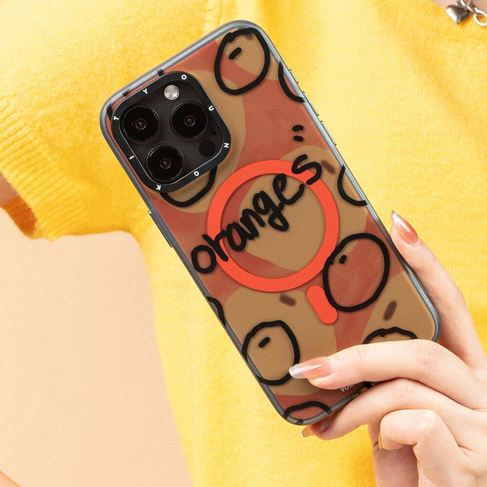 Apple iPhone 14 Pro Max Kılıf M-safe Şarj Özellikli Bee Brown Tasarımlı Youngkit Funny Serisi Kapak