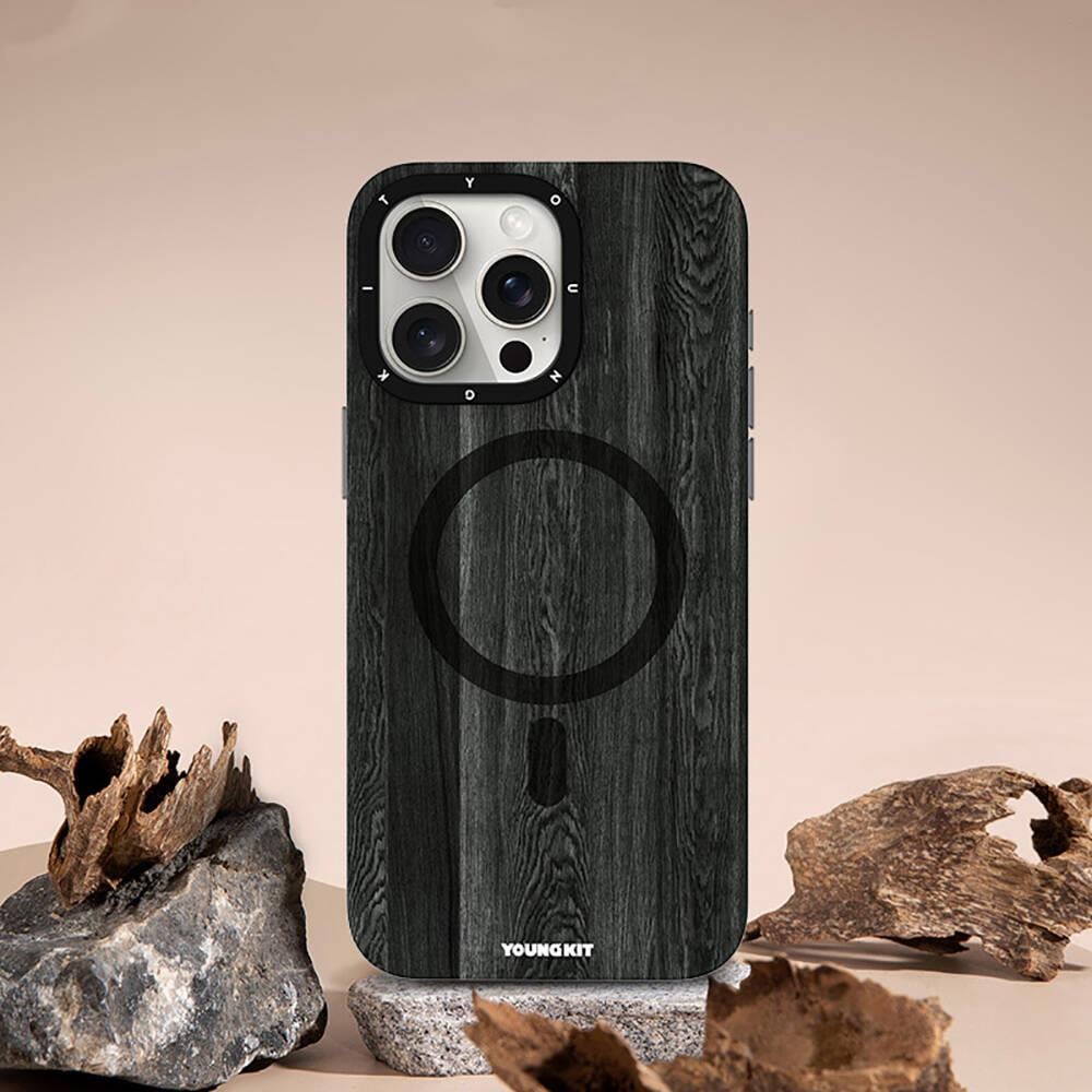 Apple iPhone 14 Pro Max Kılıf M-safe Şarj Özellikli Sararmaya Dayanıklı Youngkit Wood Forest Serisi Kapak