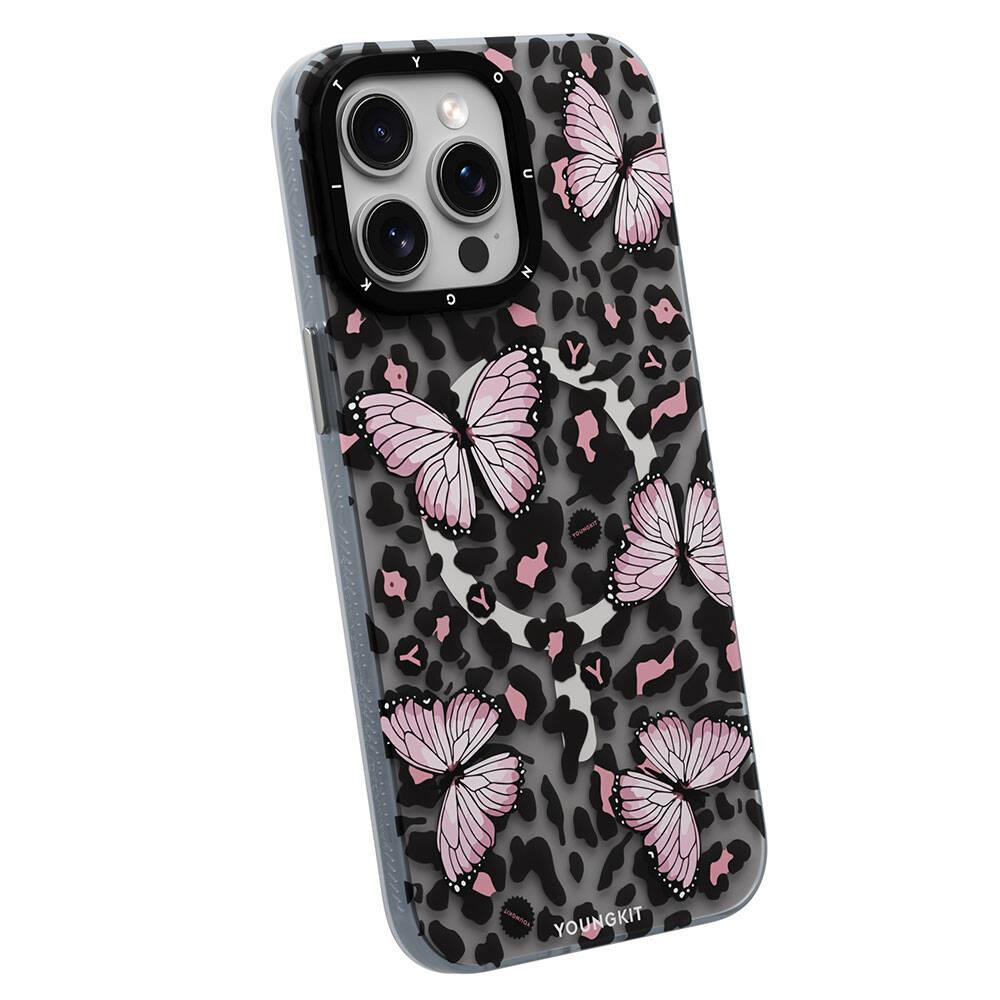 Apple iPhone 14 Pro Max Kılıf M-safe Şarj Özellikli Kelebek Desenli Youngkit Shadow Dance Serisi Kapak