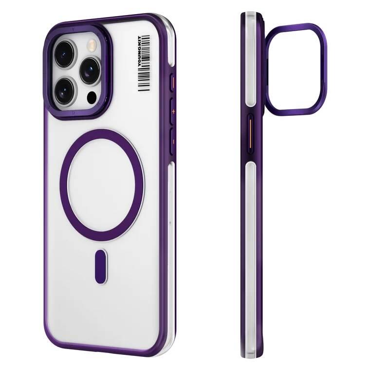 Apple iPhone 14 Pro Max Kılıf M-safe Şarj Özellikli Sararma Önleyici Youngkit Crystal Grid Kapak