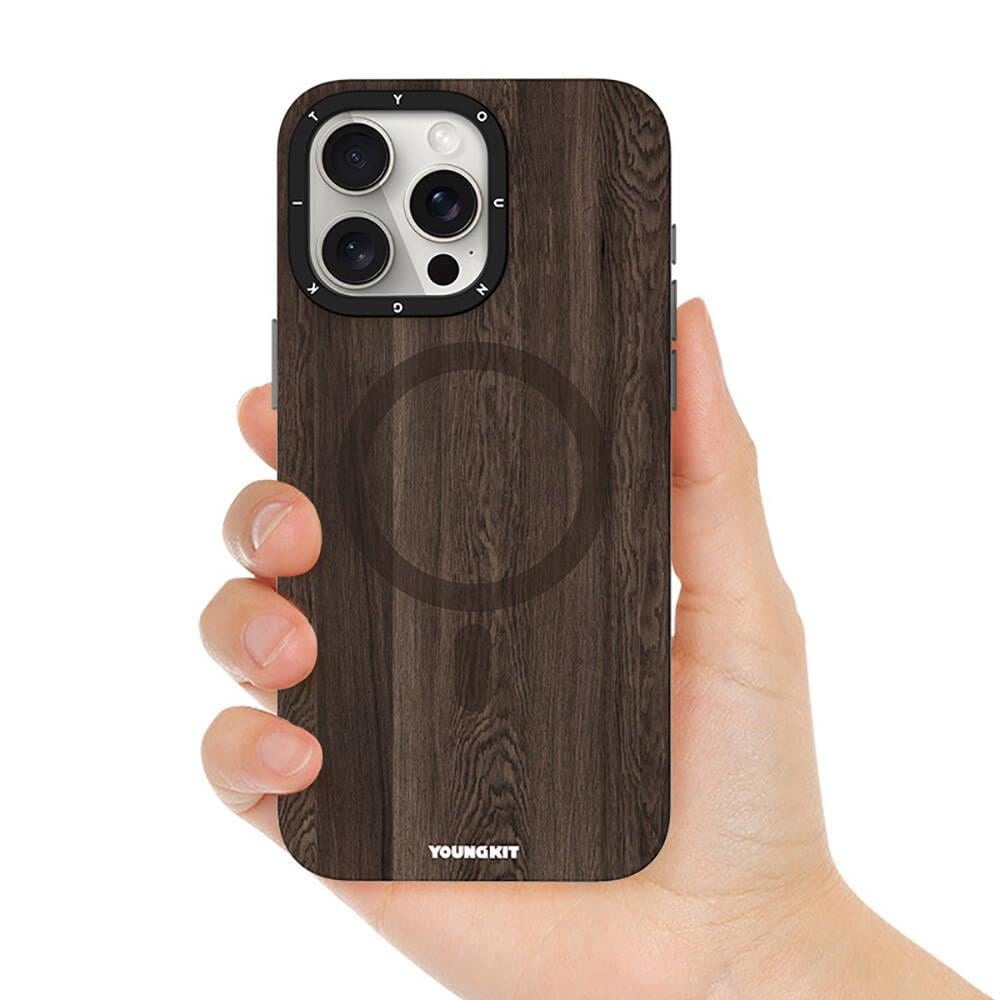 Apple iPhone 14 Pro Max Kılıf M-safe Şarj Özellikli Sararmaya Dayanıklı Youngkit Wood Forest Serisi Kapak