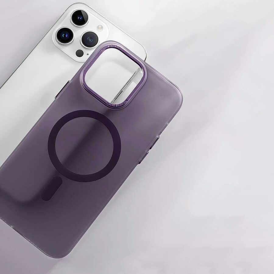 Apple iPhone 14 Pro Max Kılıf M-safe Şarj Özellikli Buzlu Sert PC Zore Tuval Kapak