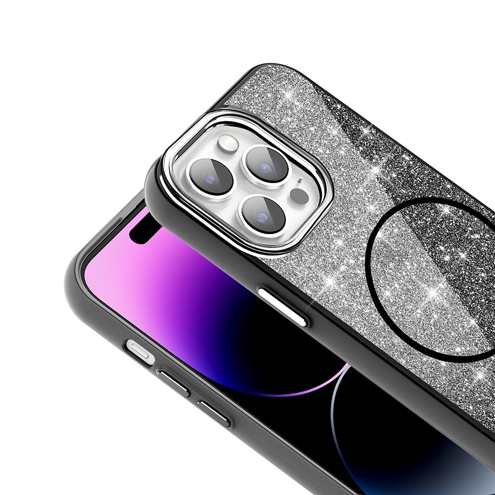 Apple iPhone 14 Pro Max Kılıf M-safe Şarj Özellikli Parlayan Simli Zore Okso Kapak