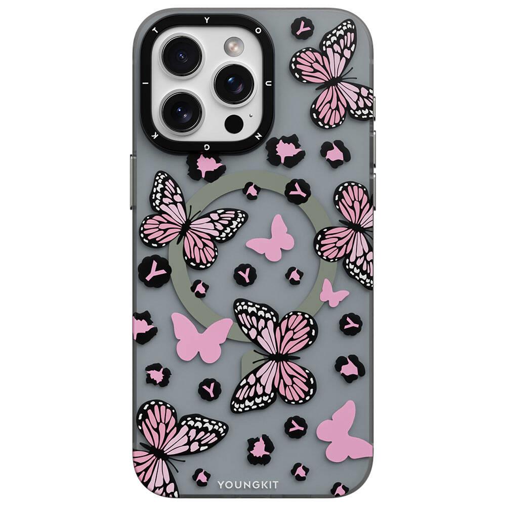Apple iPhone 14 Pro Max Kılıf M-safe Şarj Özellikli Kelebek Desenli Youngkit Shadow Dance Serisi Kapak