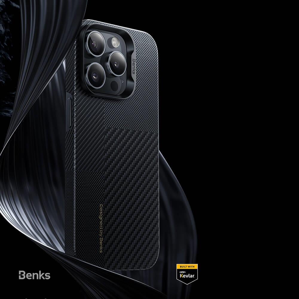 Apple iPhone 14 Pro Max Kılıf M-safe Şarj Özellikli Karbon Fiber Benks Montage ArmorAir Kevlar Kapak