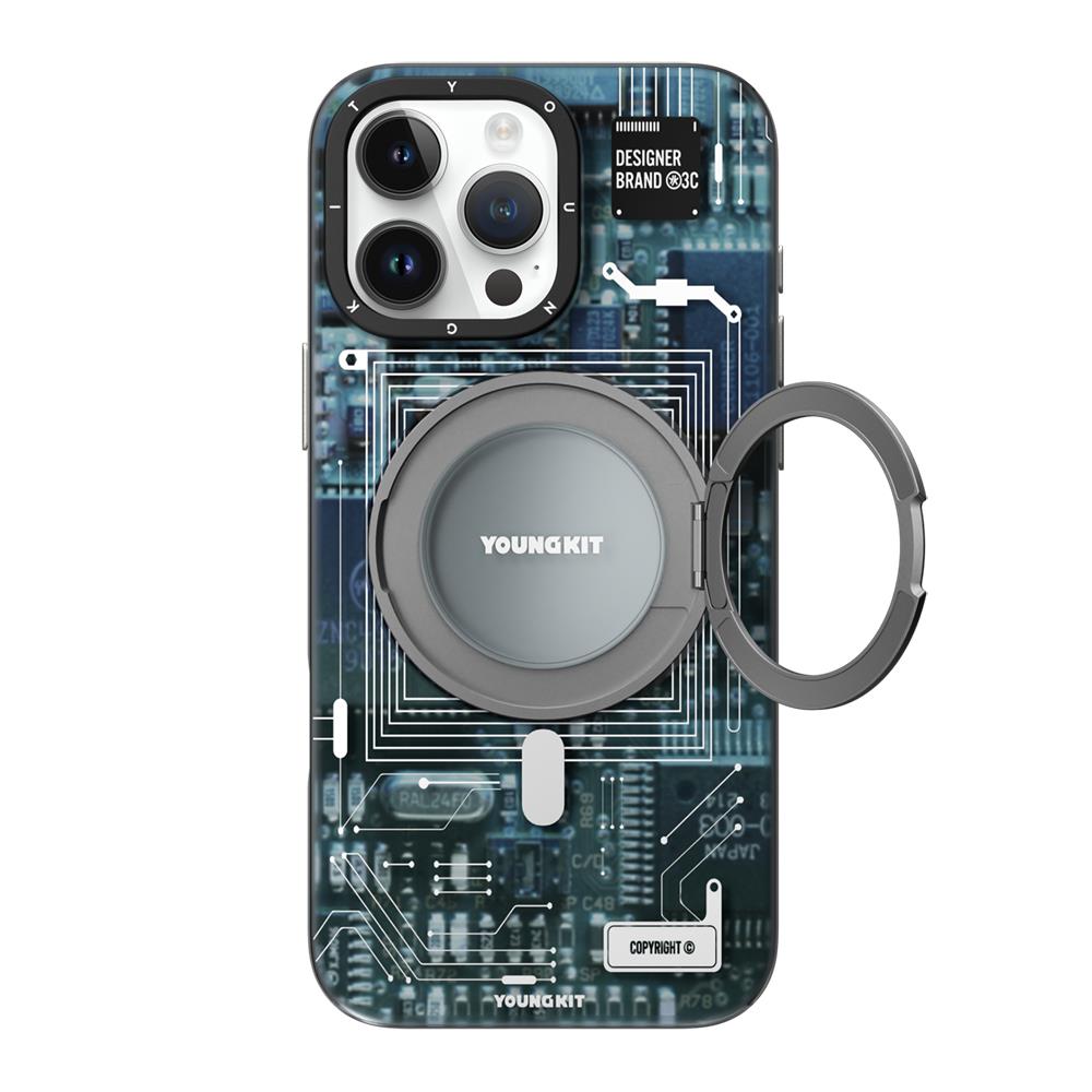 Apple iPhone 14 Pro Max Kılıf M-safe Şarj Özellikli Youngkit 360° Standlı Technology Serisi Kapak