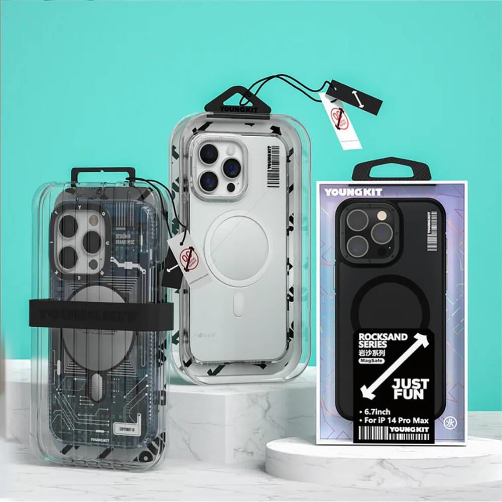 Apple iPhone 14 Pro Max Kılıf M-safe Şarj Özellikli Sararma Önleyici Youngkit Crystal Grid Kapak