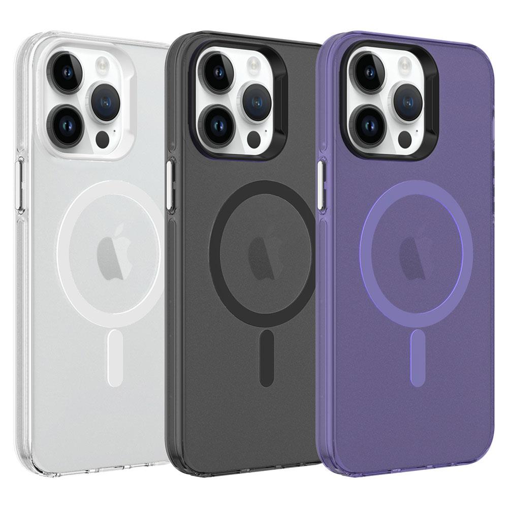 Apple iPhone 14 Pro Max Kılıf Zore M-safe Şarj Özellikli Buzlu Transparan C-Pro Sert Kapak