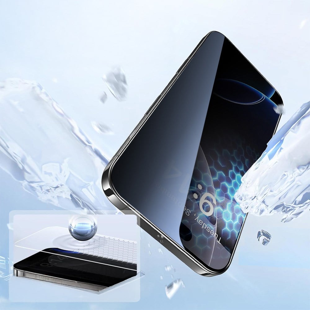 Apple iPhone 14 Zore 2.5D Oliv Privacy Temperli Cam Ekran Koruyucu + Kolay Uygulama Aparatı