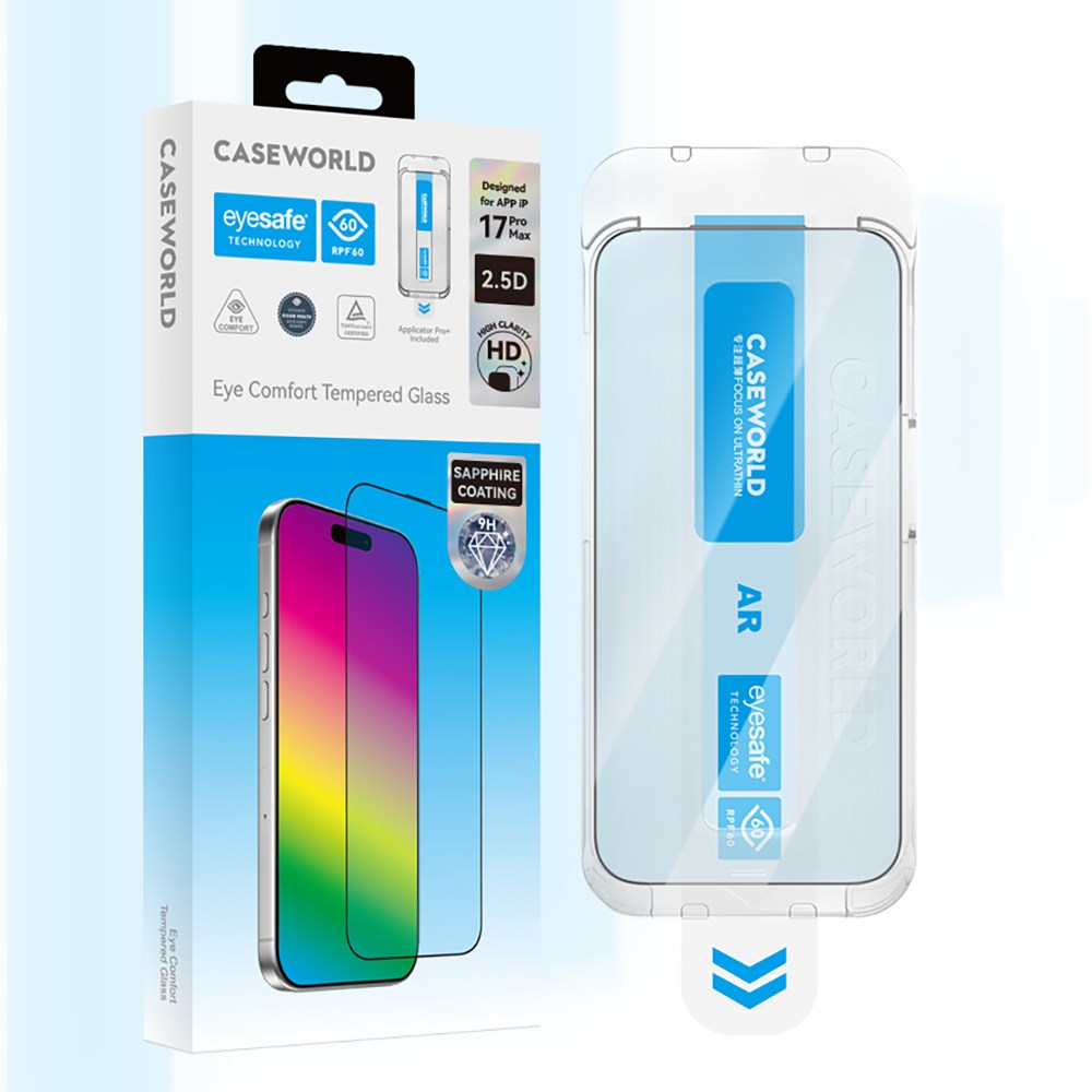 Apple iPhone 15 CaseWorld Applicator Serisi 2.5D Eyesafe Mavi Işık Teknolojili Safir 0.33mm Temperli Cam Ekran Koruyucu + Uygulama Aparatı