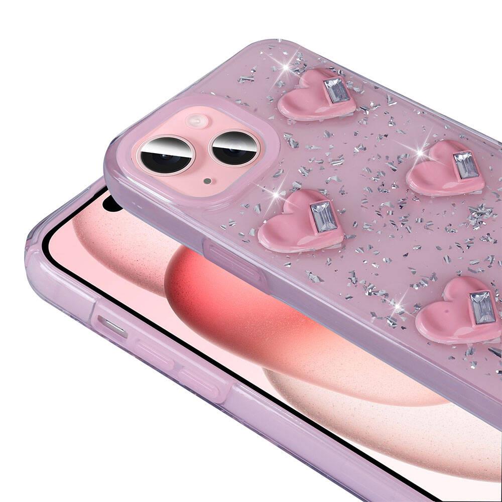 Apple iPhone 15 Kılıf Airbagli Simli Arka Yüzey Zore Işıltı Silikon Kapak