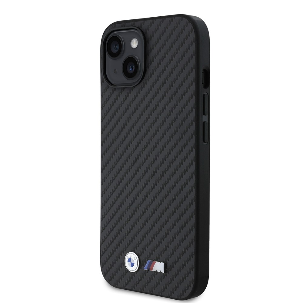 Apple iPhone 15 Kılıf BMW Orjinal Lisanslı Karbon Fiber Tasarımlı ve Metal Logolu PU Deri Kapak