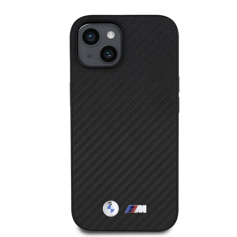 Apple iPhone 15 Kılıf BMW Orjinal Lisanslı Karbon Fiber Tasarımlı ve Metal Logolu PU Deri Kapak