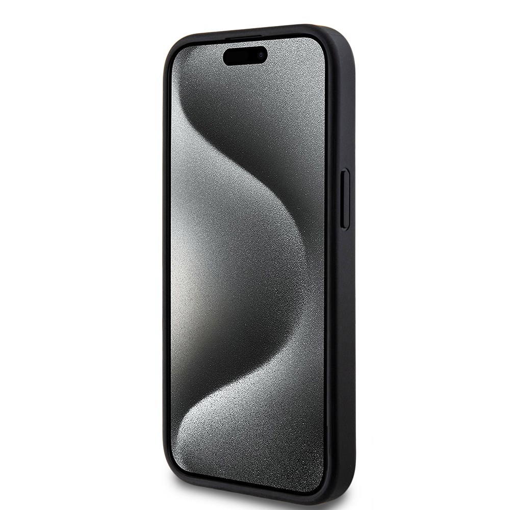 Apple iPhone 15 Kılıf Guess Orjinal Lisanslı PU Deri Metal Yazı Logolu Kapitone Kapak