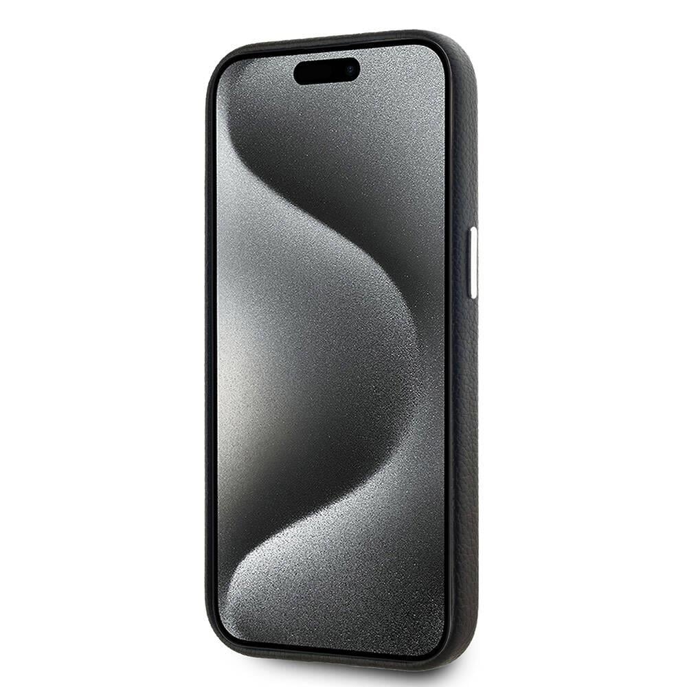 Apple iPhone 15 Kılıf Karl Lagerfeld Orjinal Lisanslı 3D KL Yazılı Tüylü Arka Yüzey Saffiano Rhinestones Kapak